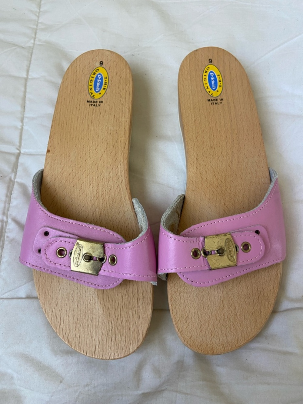 Vintage Original Dr. Scholls Women's Wooden Sandals Pink Italy Size 9